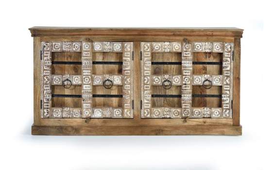 Aparador Rustico 4 Puertas Decoradas con Tallas y Metal Albalda