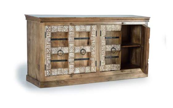 Aparador Rustico 4 Puertas Decoradas con Tallas y Metal Albalda