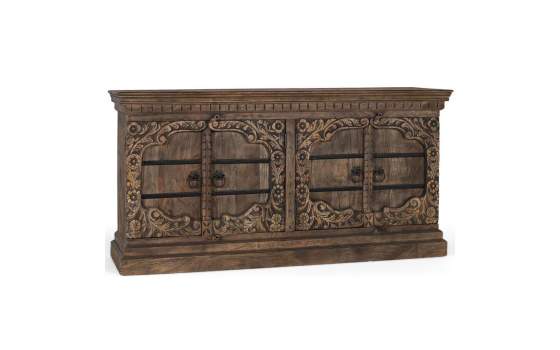 Aparador Rustico 4 Puertas Talladas Color Nogal Serie Acebal