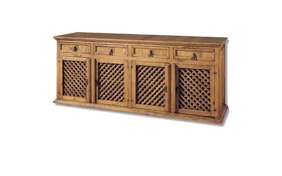 Aparador Rustico Mejicano 4 Puertas Enrejadas 4 Cajones Madera
