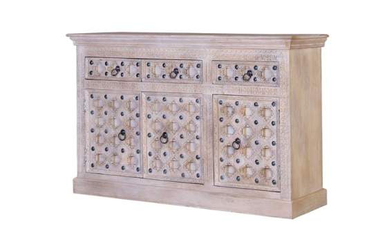 Aparador Salon 3 Puertas 3 Cajones Decape Blanco Alinda