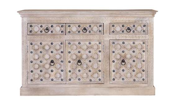 Aparador Salon 3 Puertas 3 Cajones Decape Blanco Alinda