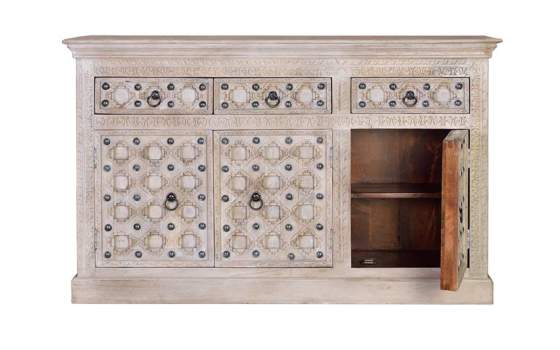 Aparador Salon 3 Puertas 3 Cajones Decape Blanco Alinda