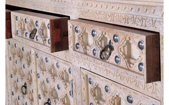 Aparador Salon 3 Puertas 3 Cajones Decape Blanco Alinda