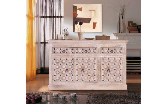 Aparador Salon 3 Puertas 3 Cajones Decape Blanco Alinda