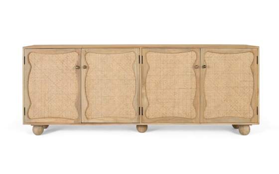 Aparador Salon 4 Puertas Rejilla Ratan y Madera Bargues