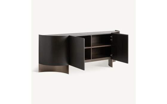 Aparador Salon Moderno 2 Puertas Roble y Acero Oro serie Neuvic