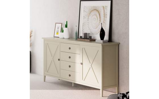 Aparador Salon Provenzal Blanco 2 Puertas Cruz 4 Cajones Adismu