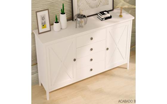 Aparador Salon Provenzal Blanco 2 Puertas Cruz 4 Cajones Adismu