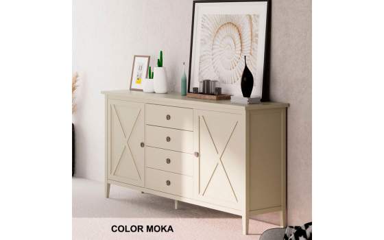 Aparador Salon Provenzal Blanco 2 Puertas Cruz 4 Cajones Adismu