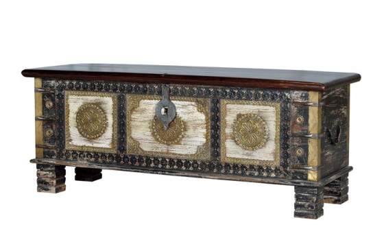 Arcon Banco Indio Con Repujado Metalico Bronce Adeny