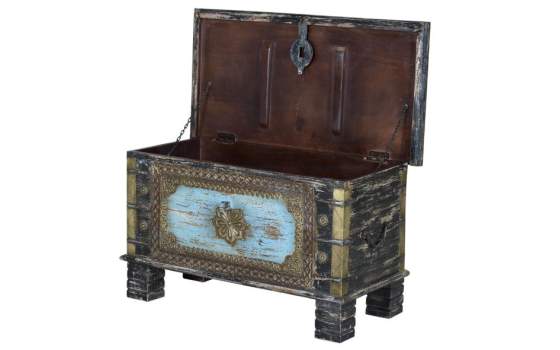 Arcon Pequeño Indio Decorado Azul Negro Decape Adeny