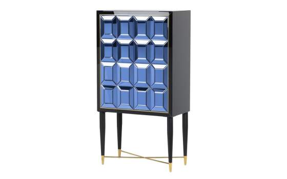 Armario 2 Puertas Diseño Cristal Madera Azul Negro Oro Egypt