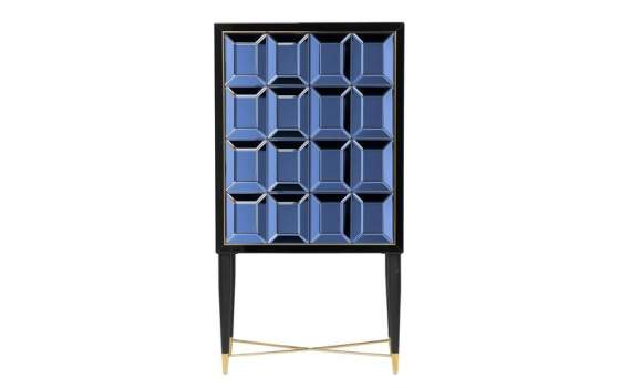 Armario 2 Puertas Diseño Cristal Madera Azul Negro Oro Egypt