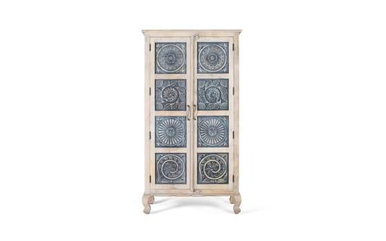 Armario 2 Puertas Estilo Etnico Tallado Azulon  Serie Aclest