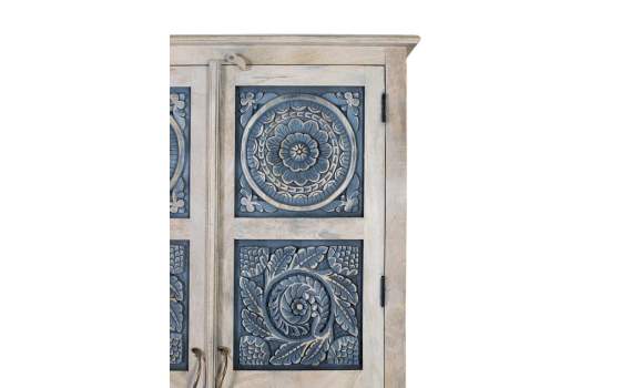 Armario 2 Puertas Estilo Etnico Tallado Azulon  Serie Aclest