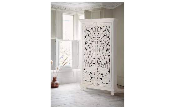 Armario 2 Puertas Madera Tallada Blanco Decape Aditas