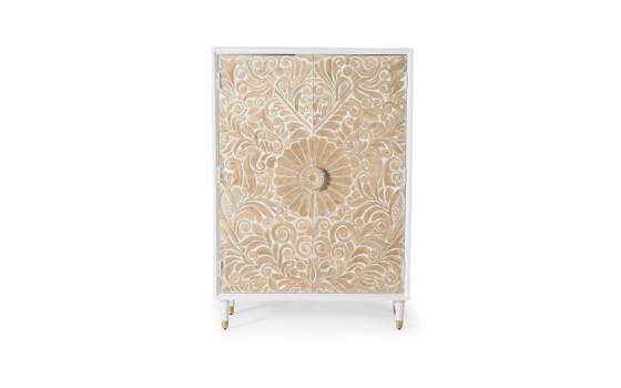 Armario 2 Puertas Talladas Madera Natural y Blanco Adrual