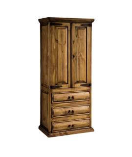 Armario Dormitorio Rustico 2 Puertas 3 Cajones Serie Troncos