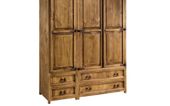 Armario Dormitorio Rustico 3 Puerta 4 Cajones con o Sin Altillo
