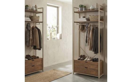 Armario Estanteria 2 Cajones y Barra Colgador - Serie Amendo