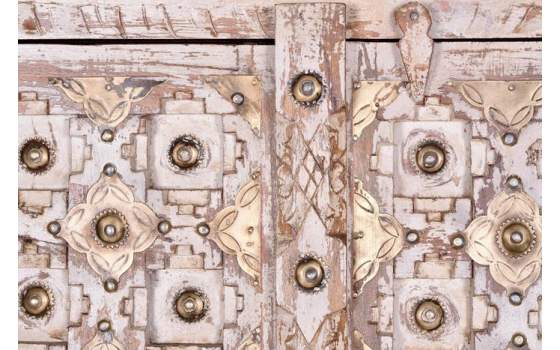 Armario Oriental 2 Puertas Madera Tallada Blanco Decape Banjala