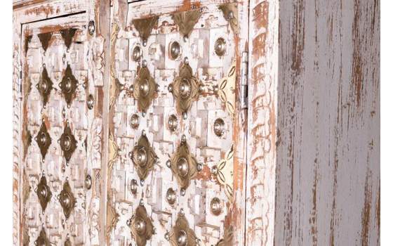 Armario Oriental 2 Puertas Madera Tallada Blanco Decape Banjala