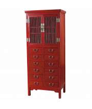 Armario Oriental Rojo 2 Puertas 12 Cajones Serie Degaure