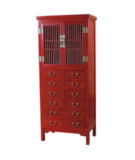 Armario Oriental Rojo 2 Puertas 12 Cajones Serie Degaure