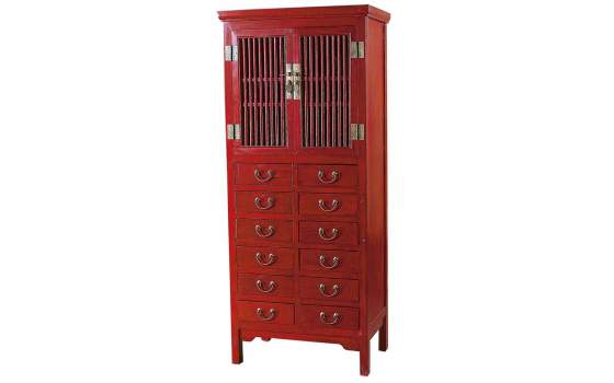 Armario Oriental Rojo 2 Puertas 12 Cajones Serie Degaure
