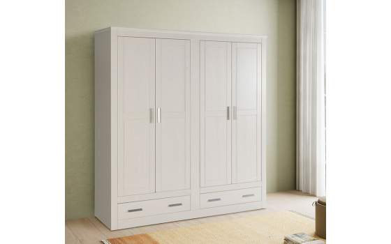 Armario Pino Macizo Blanco 4 Puerta 2 Cajones Serie Dantany