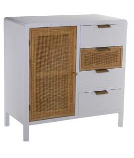 Armario Recibidor Madera Blanca y Rattan Serie Alcober