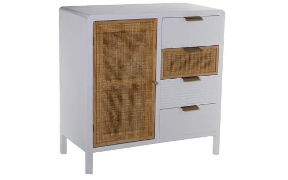 Armario Recibidor Madera Blanca y Rattan Serie Alcober