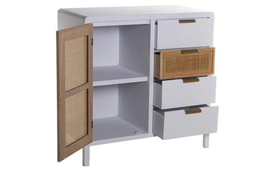 Armario Recibidor Madera Blanca y Rattan Serie Alcober