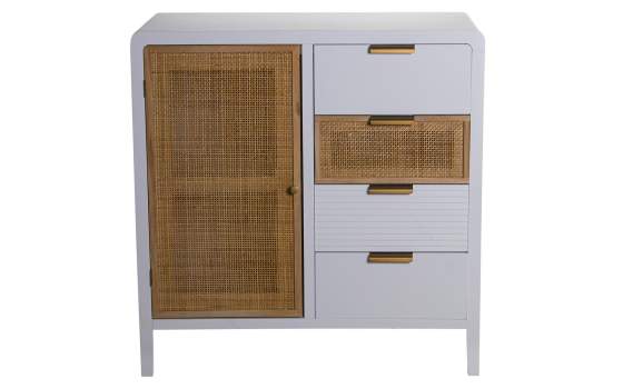 Armario Recibidor Madera Blanca y Rattan Serie Alcober