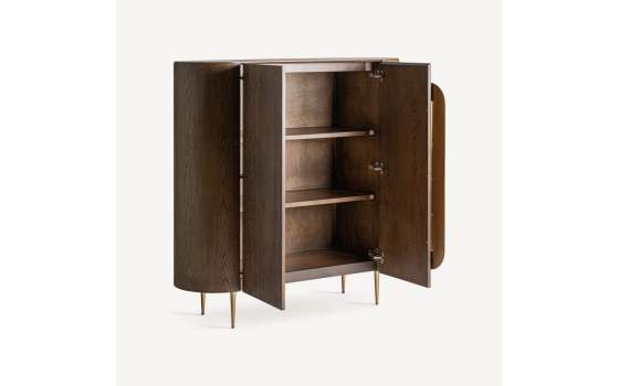 Armario Salon Moderno 2 Puertas Roble y Acero oro Treignac