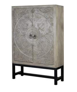 Armario Vitrina 2 Puertas Madera Tallada Color Gris Aringast