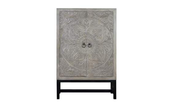 Armario Vitrina 2 Puertas Madera Tallada Color Gris Aringast Armario Vitrina 2 Puertas Madera Tallada Color Gris Aringast
