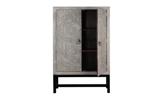 Armario Vitrina 2 Puertas Madera Tallada Color Gris Aringast Armario Vitrina 2 Puertas Madera Tallada Color Gris Aringast