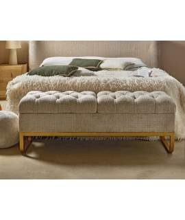 Banco Baul Descalzadora Tapizado Beige Patas Oro Serie Amandi