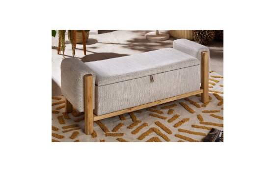 Banco Baul Madera y Tapizado Tela Topo Serie Maskini