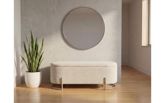 Banco Baul Ovalado Moderno Tapizado Patas Metal - Allison