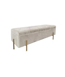 Banco Baul Recibidor Tapizado Beige con Patas Metal Oro Ibdis