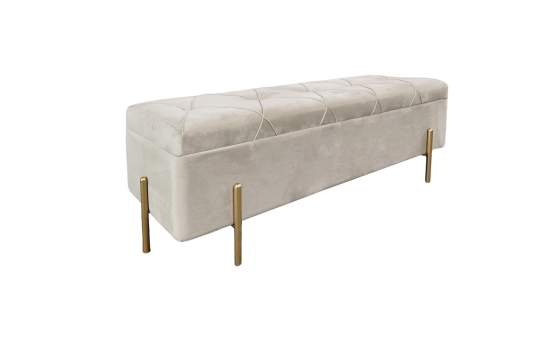 Banco Baul Recibidor Tapizado Beige con Patas Metal Oro Ibdis