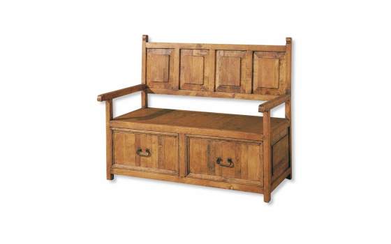 Banco Cadiera Pino Macizo Rustico 2 Cajones