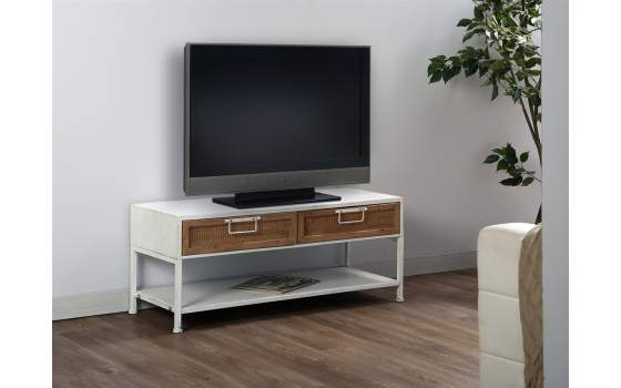 Banco con 2 Cajones Blanco y Rattan Industrial Serie Yuma