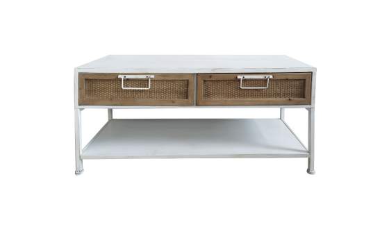Banco con 2 Cajones Blanco y Rattan Industrial Serie Yuma