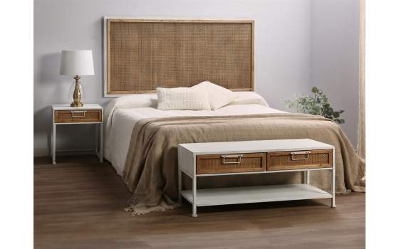 Banco con 2 Cajones Blanco y Rattan Industrial Serie Yuma