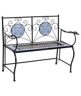 Banco De Forja Negro y Ceramica Blanca Azul Serie Aremt