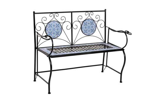 Banco De Forja Negro y Ceramica Blanca Azul Serie Aremt